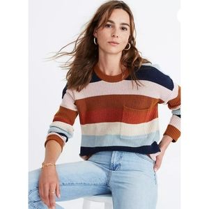 Madewell Thompson Pocket Pullover Sweater in Rainbow Stripe XS